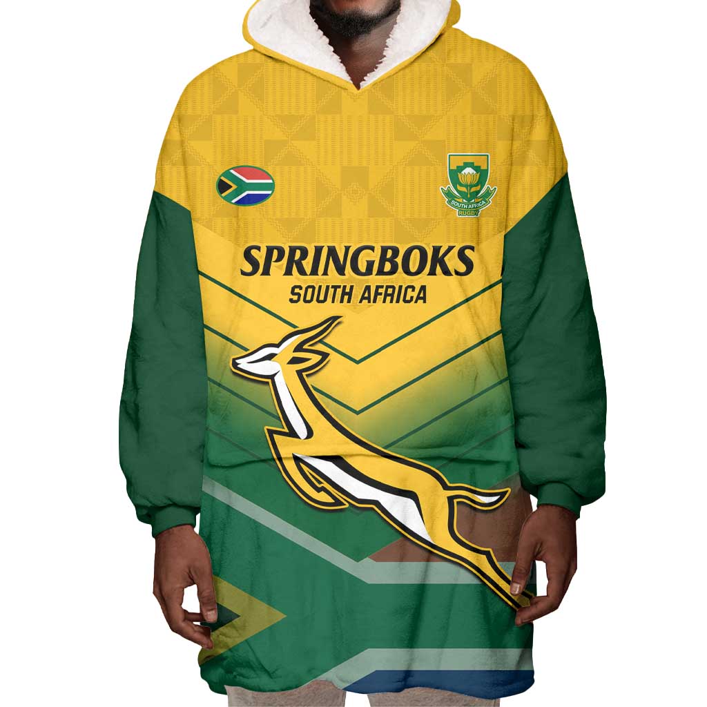 Custom South Africa Rugby Wearable Blanket Hoodie Springboks Go Champions African Pattern LT14