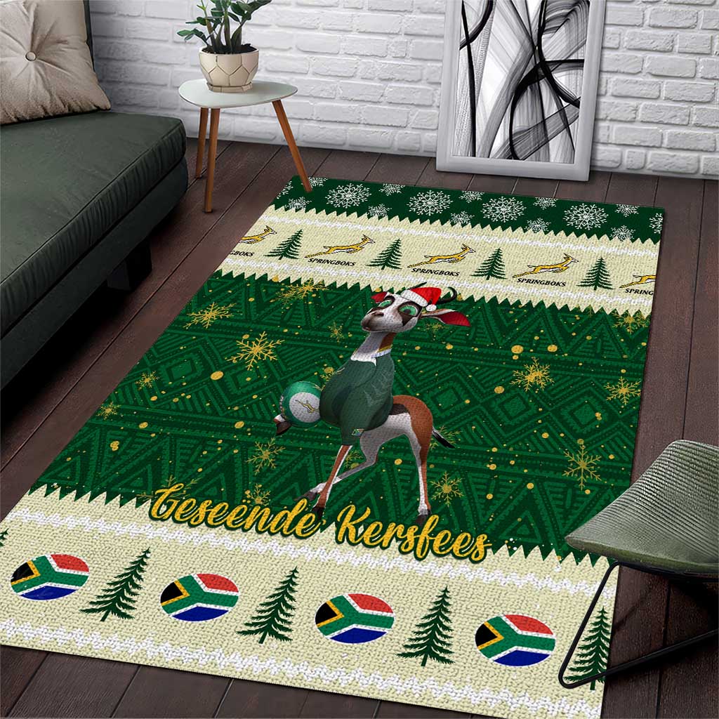 Custom South Africa Rugby Christmas Area Rug Geseende Kersfees Springboks African Pattern LT14