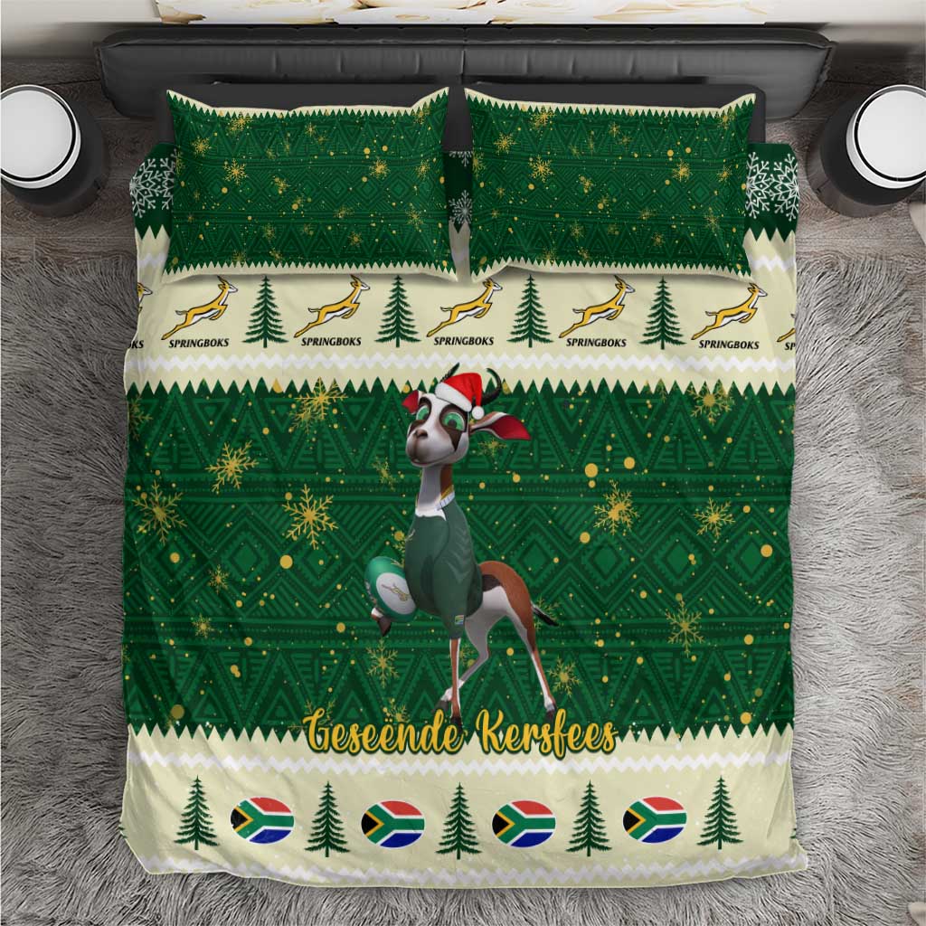 Custom South Africa Rugby Christmas Bedding Set Geseende Kersfees Springboks African Pattern LT14