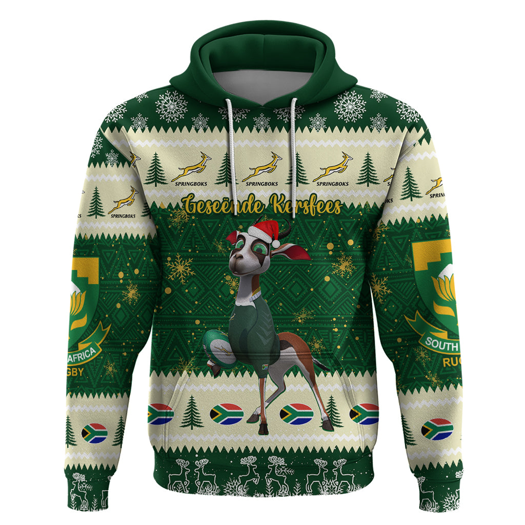 Custom South Africa Rugby Christmas Hoodie Geseende Kersfees Springboks African Pattern LT14