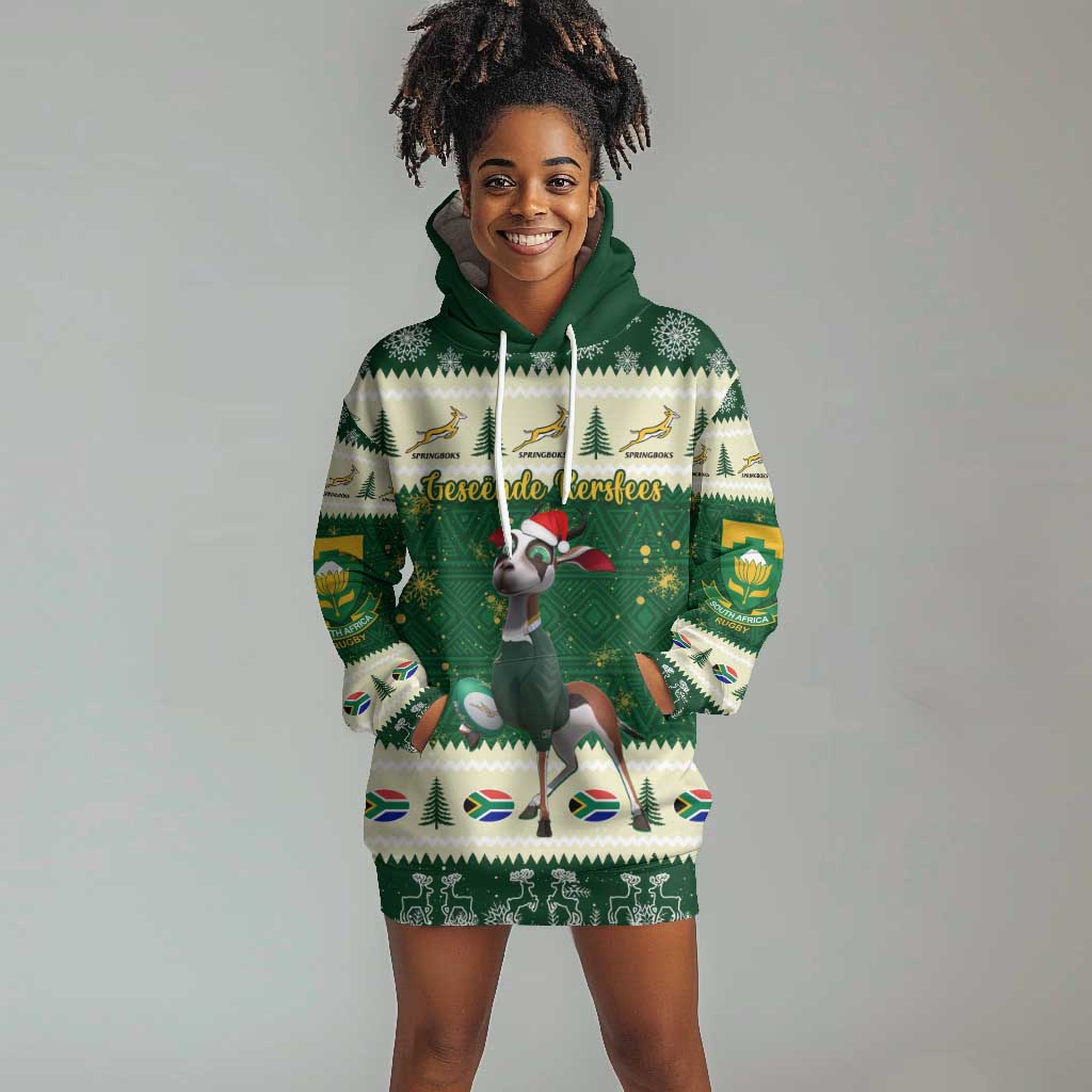 Custom South Africa Rugby Christmas Hoodie Dress Geseende Kersfees Springboks African Pattern LT14