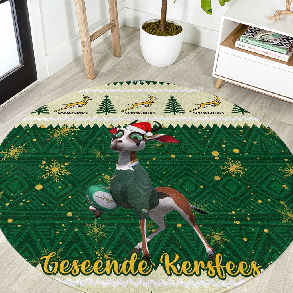 Custom South Africa Rugby Christmas Round Carpet Geseende Kersfees Springboks African Pattern LT14