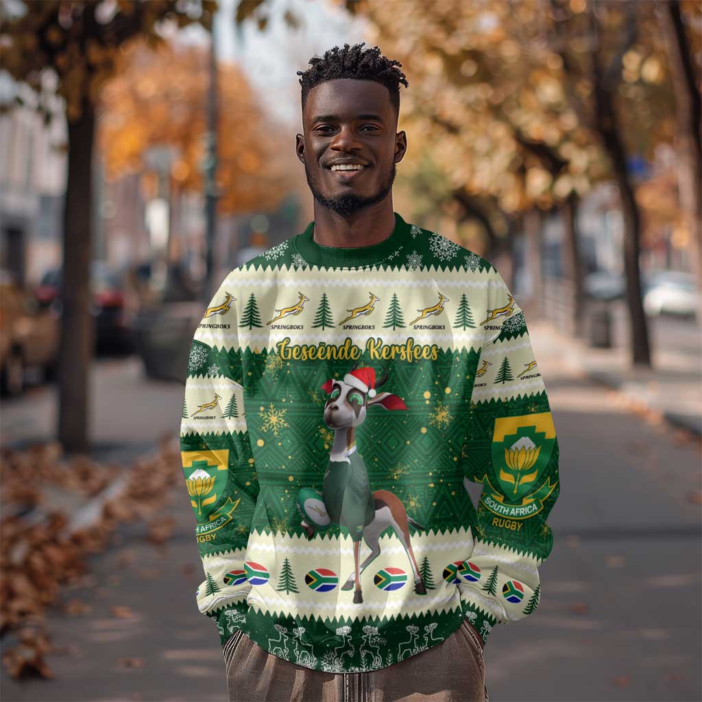 Custom South Africa Rugby Christmas Sweatshirt Geseende Kersfees Springboks African Pattern LT14