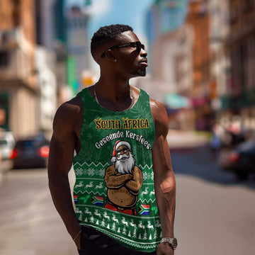 Personalised South Africa Christmas Men Tank Top Cool Santa Claus With South African Map LT14
