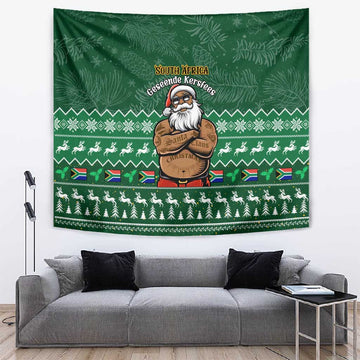 Personalised South Africa Christmas Tapestry Cool Santa Claus With South African Map LT14