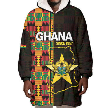 Afro Ghana Independence Day Wearable Blanket Hoodie Ghanaian 1957 Kente Pattern LT14