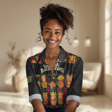 Custom Ghana Black Stars Women Casual Shirt Adinkra Pattern - Football Style LT14