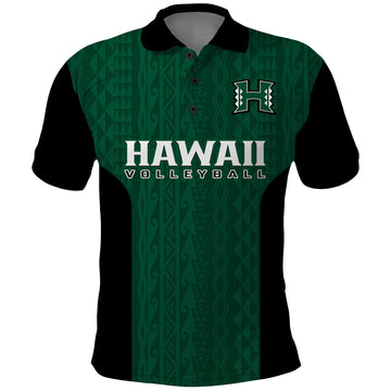 (Custom Text And Number) Hawaii Volleyball Polo Shirt Hawaiian Kakau Green Style LT14