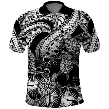 Custom Polynesian Polo Shirt Tribal Honu Turtle with Hibiscus White Version LT14