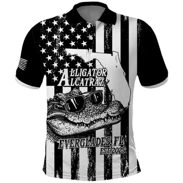Alligator Alcatraz Polo Shirt Cool Gator Everglades USA Grunge Flag LT14