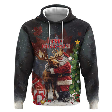 Christmas Canada Hoodie Merry Moose-Mas Santa Hugging A Moose LT14