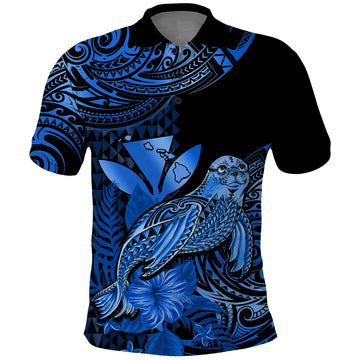 Custom Monk Seal Hawaii Polo Shirt Polynesian Kakau With Kanaka Blue LT14