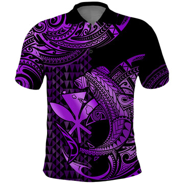 Custom Hawaii Hammerhead Shark Polynesian Tatoo Polo Shirt Polynesian Kakau With Kanaka Purple LT14