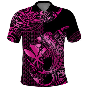 Custom Hawaii Hammerhead Shark Polynesian Tatoo Polo Shirt Polynesian Kakau With Kanaka Pink LT14