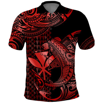 Custom Hawaii Hammerhead Shark Polynesian Tatoo Polo Shirt Polynesian Kakau With Kanaka Red LT14