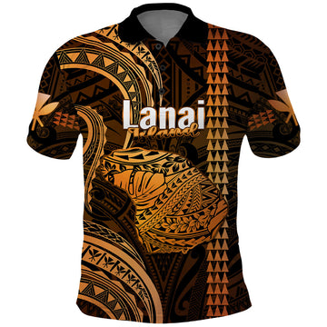 Custom Hawaiian Islands Polo Shirt Lani Map Gold Kanaka With Kakau LT14