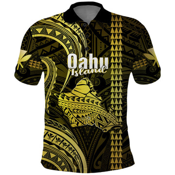 Custom Hawaiian Islands Polo Shirt Oahu Map Yellow Kanaka With Kakau LT14