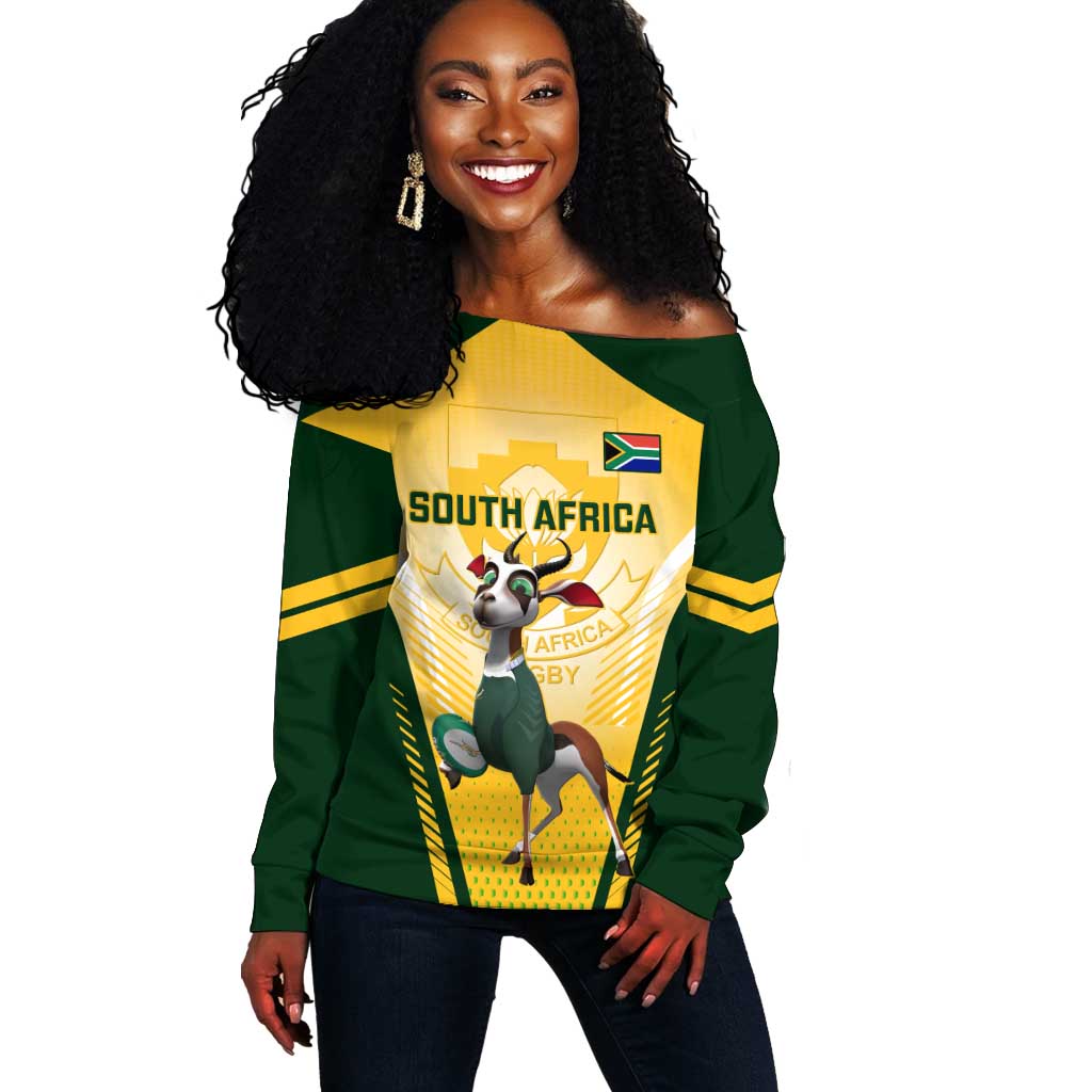 Custom South Africa Rugby Off Shoulder Sweater Cute Springboks Mascot LT14