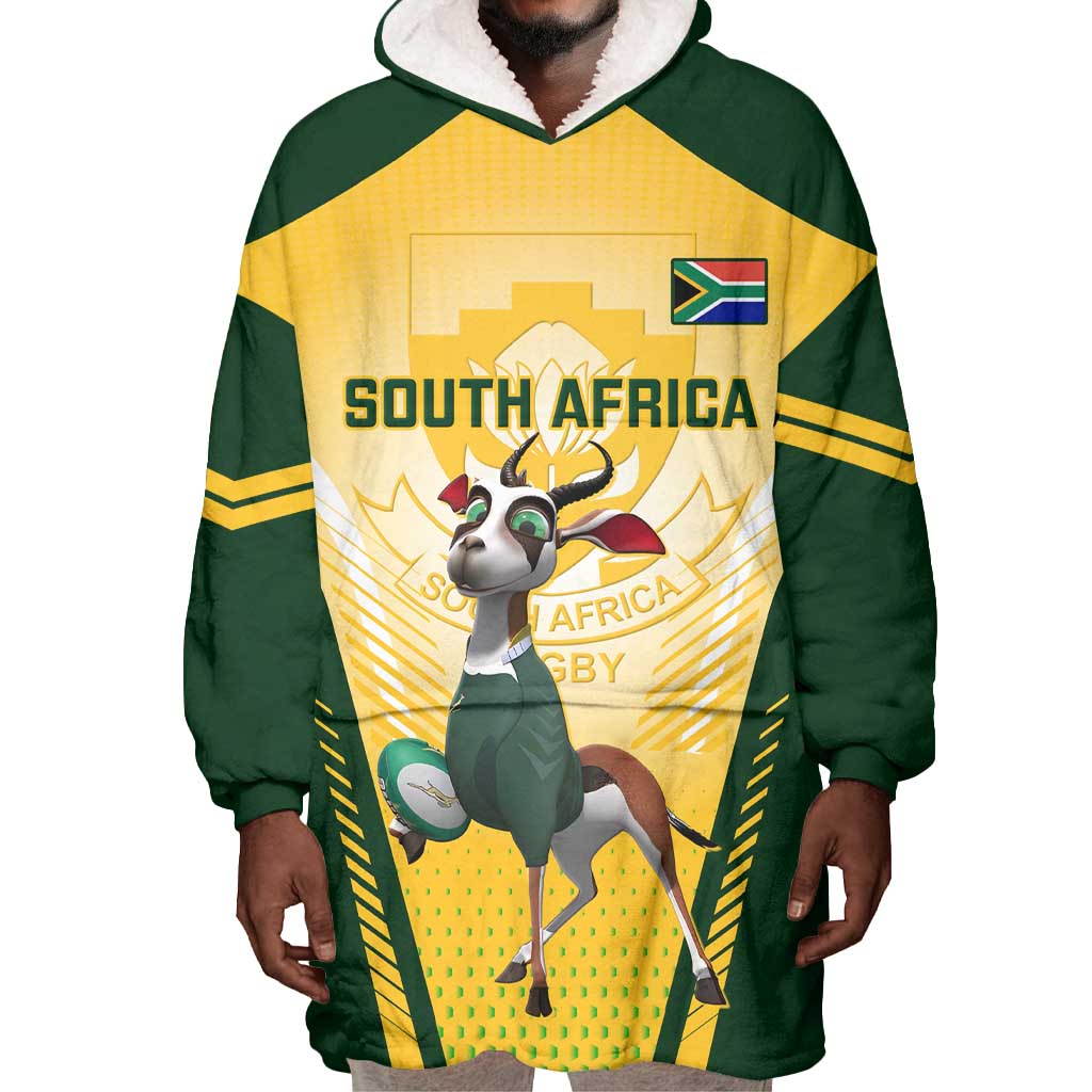 Custom South Africa Rugby Wearable Blanket Hoodie Cute Springboks Mascot LT14