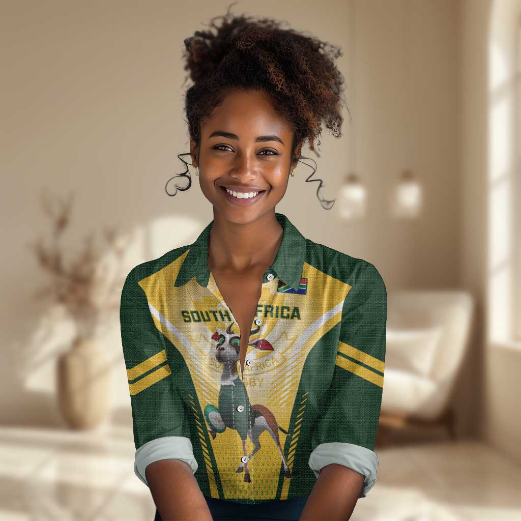 Custom South Africa Rugby Women Casual Shirt Cute Springboks Mascot LT14