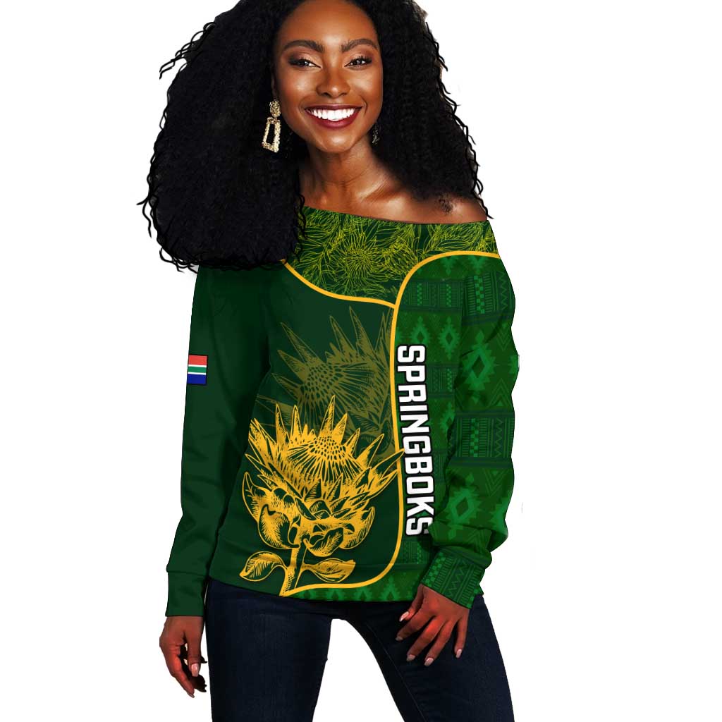 Custom South Africa Rugby Off Shoulder Sweater Go Champions Springboks Flower LT14