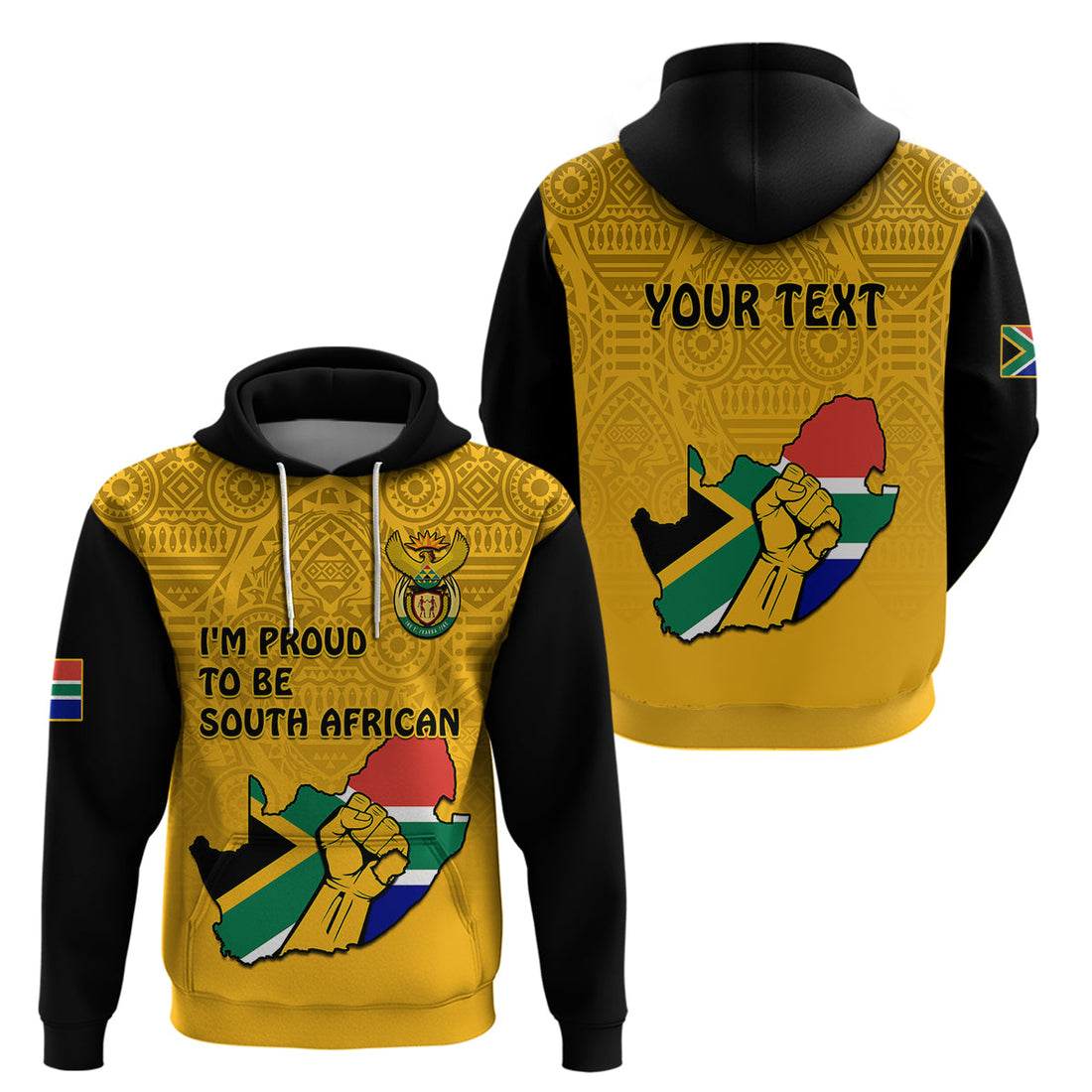 Custom South Africa Hoodie African Pattern Happy Freedom Day Yellow Version LT14