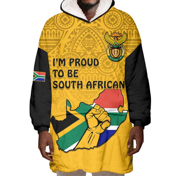 Personalised South Africa Wearable Blanket Hoodie African Pattern Happy Freedom Day Yellow Version LT14
