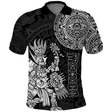 Custom Mexico Aztec Polo Shirt El Calendario Maya Mix Huitzilopochtli Black LT14