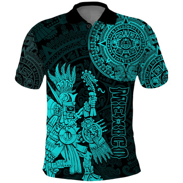 Custom Mexico Aztec Polo Shirt El Calendario Maya Mix Huitzilopochtli Turquoise LT14