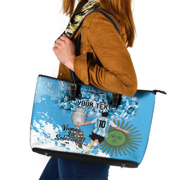 Custom Argentina Football 2024 Leather Tote Bag Vamos La Seleccion We Are The Champions LT14