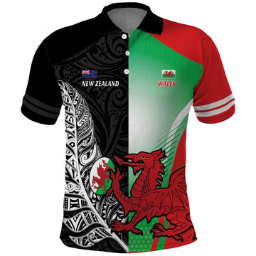 New Zealand and Wales Rugby Custom Polo Shirt Aotearoa All Black Combine Welsh Dragon LT14