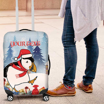 Personalised Puffin Iceland Christmas Luggage Cover Merry Xmas Winter Vibes LT14