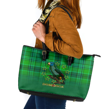 Dominica Independence Day Leather Tote Bag Dominik Sisserou Parrot With Madras Pattern LT14