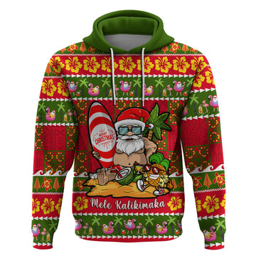 Personalised Hawaii Surfing Santa Christmas Hoodie Tropical Pineapple Mele Kalikimaka Quilt Pattern LT14