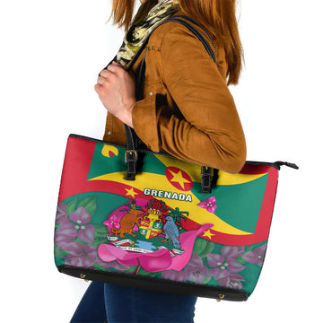 Grenada Independence Day Leather Tote Bag Gwenad Bougainvillea Flowers LT14