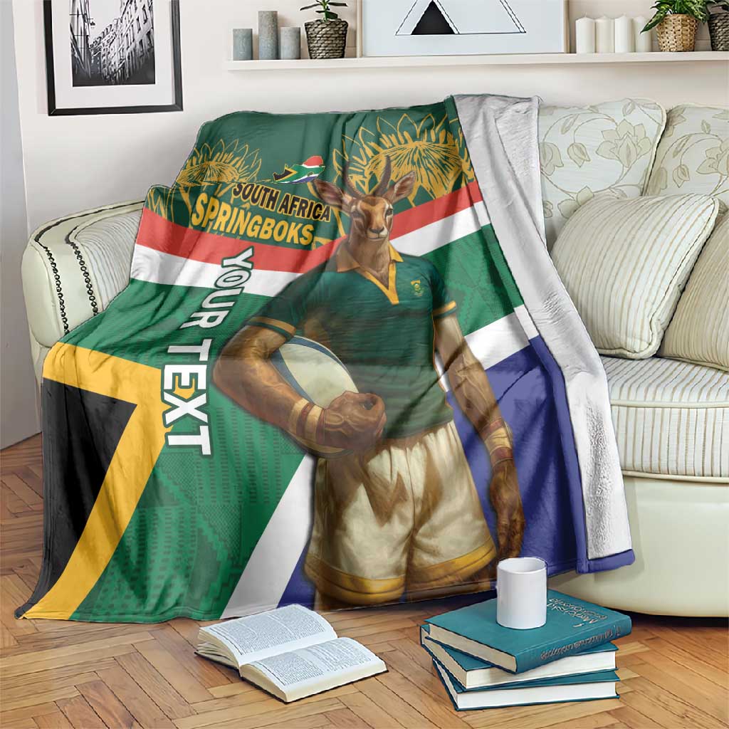 Custom South Africa Rugby Blanket 2024 Go Springboks Mascot African Pattern LT14