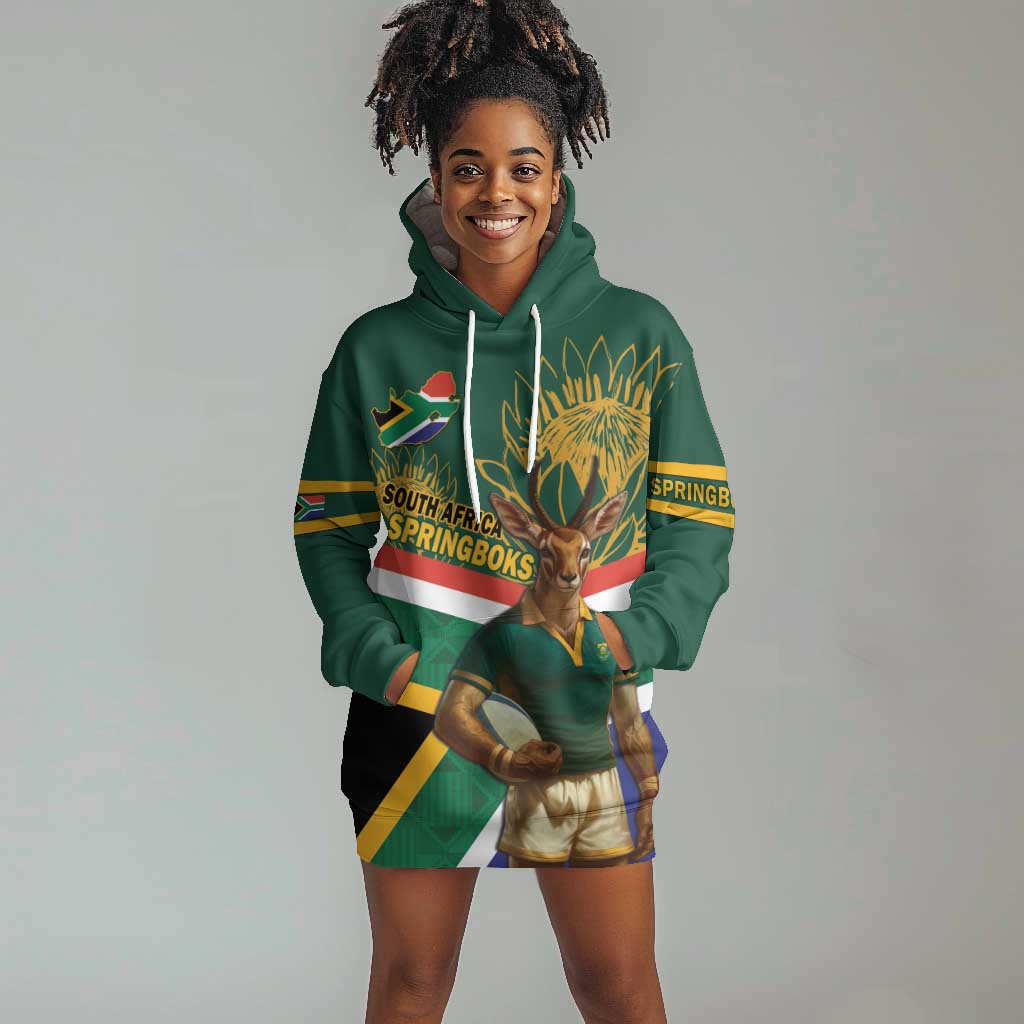 Custom South Africa Rugby Hoodie Dress 2024 Go Springboks Mascot African Pattern LT14