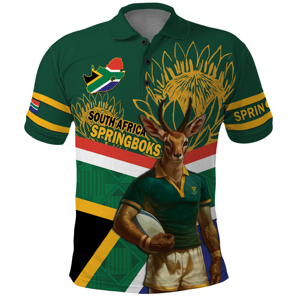 Custom South Africa Rugby Polo Shirt 2024 Go Springboks Mascot African Pattern LT14