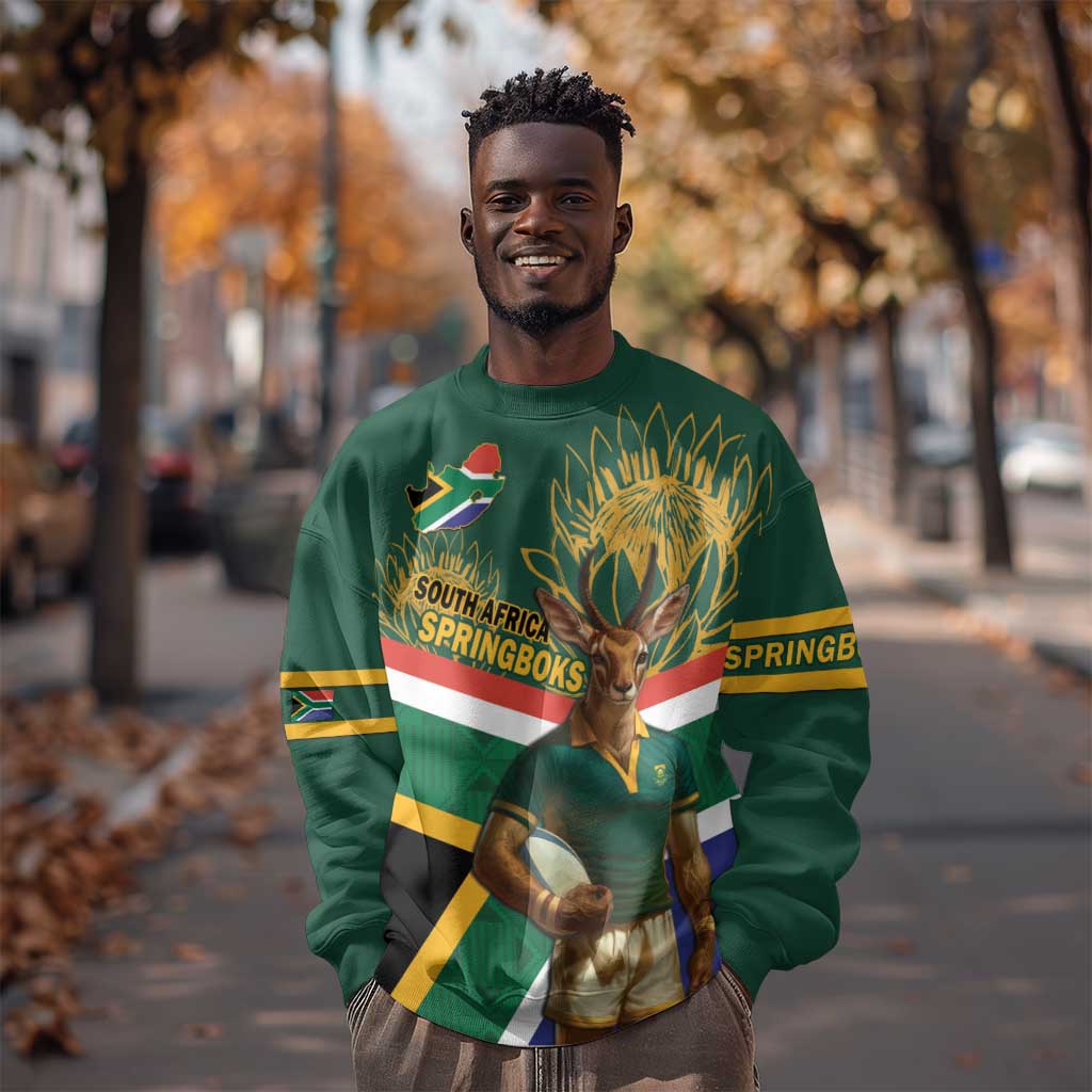 Custom South Africa Rugby Sweatshirt 2024 Go Springboks Mascot African Pattern LT14
