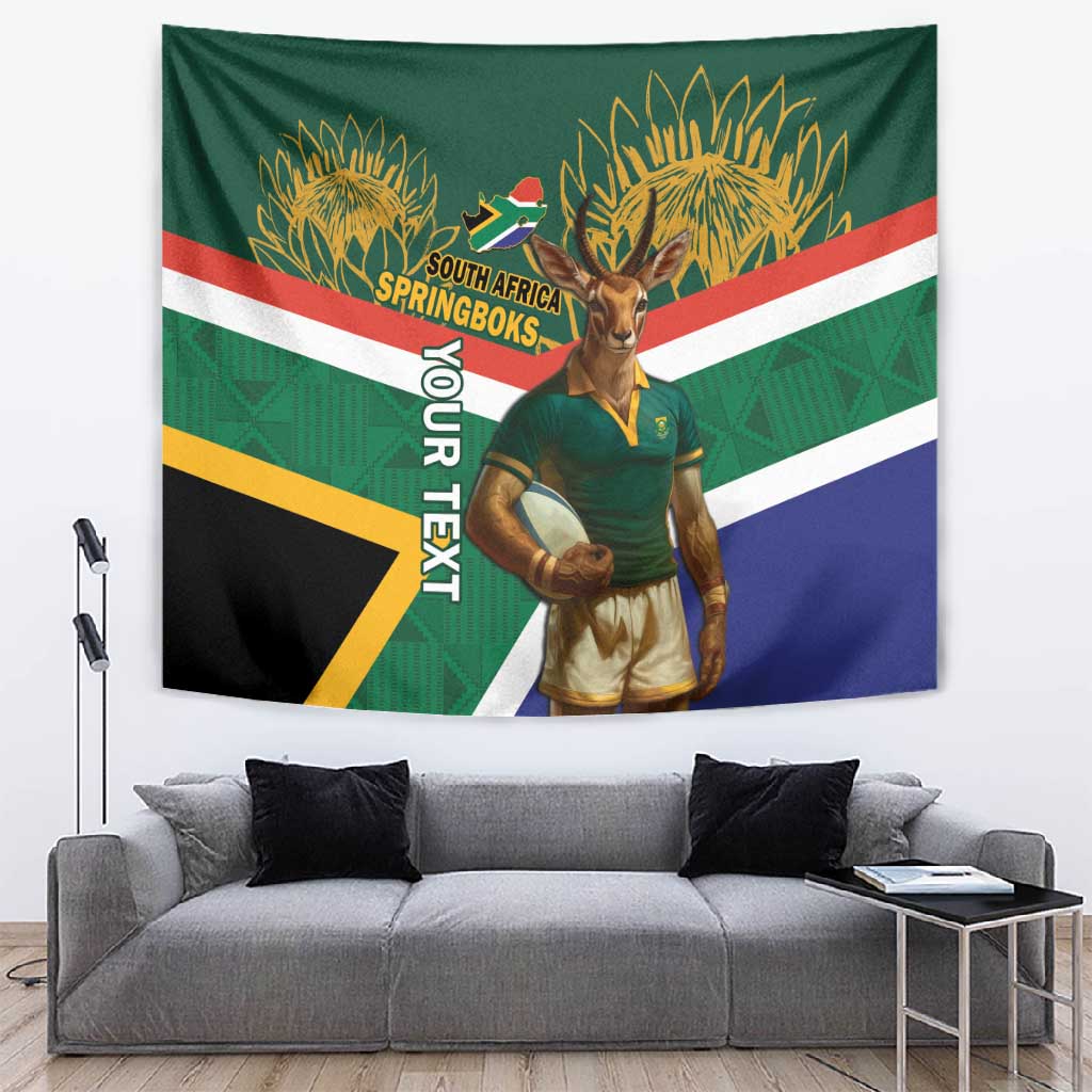 Custom South Africa Rugby Tapestry 2024 Go Springboks Mascot African Pattern LT14