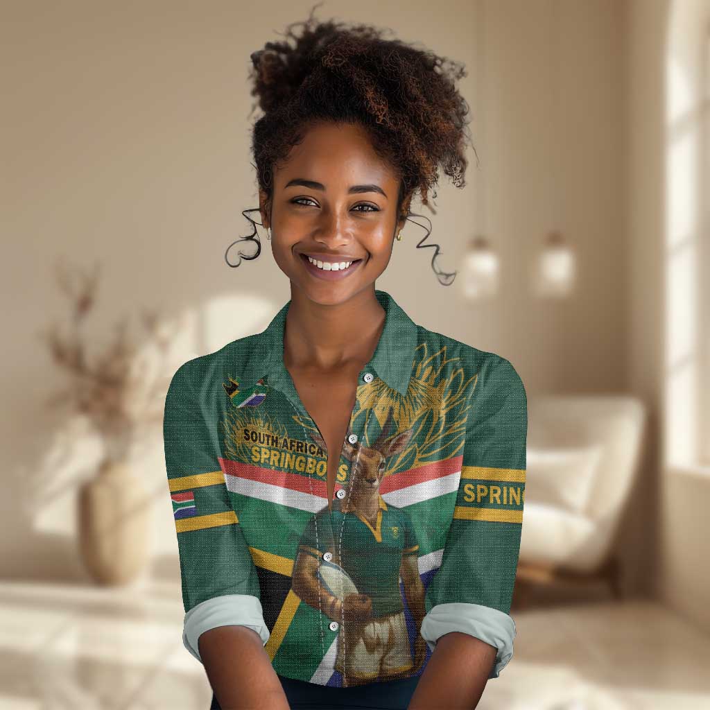 Custom South Africa Rugby Women Casual Shirt 2024 Go Springboks Mascot African Pattern LT14