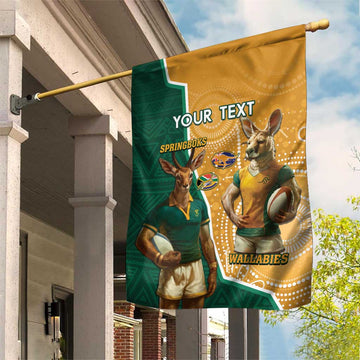 Personalised South Africa And Australia Rugby Garden Flag 2024 Springboks Wallabies Mascots Together LT14