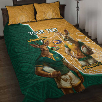 Personalised South Africa And Australia Rugby Quilt Bed Set 2024 Springboks Wallabies Mascots Together LT14