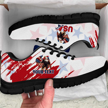 Personalized USA Rugby Sneakers Powerful Eagle Grunge Brush Style - White LT14