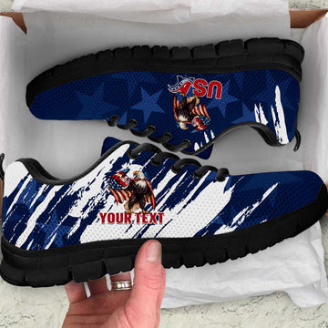 Personalized USA Rugby Sneakers Powerful Eagle Grunge Brush Style - Blue LT14