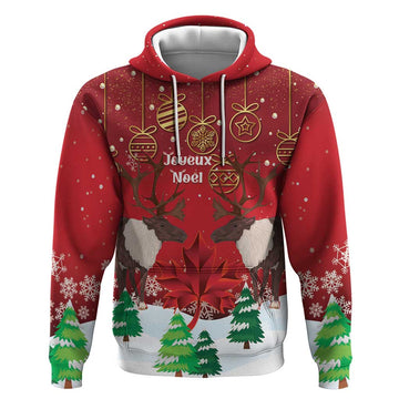 Christmas Canada Hoodie Joyeux Noel - Caribou With Maple Leaf LT14