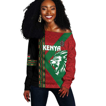 Afro Kenya Rugby Custom Off Shoulder Sweater Go Lionesses - African Pattern LT14