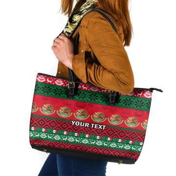 Personalised Mexico Christmas Leather Tote Bag Feliz Navidad Mexican Pattern LT14