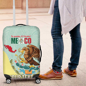 Custom Mexico Football Luggage Cover Tu Puedes El Tricolor Cyan LT14