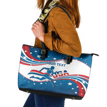 Custom USA Athletics Leather Tote Bag 2024 United States Flag Curve Style LT14